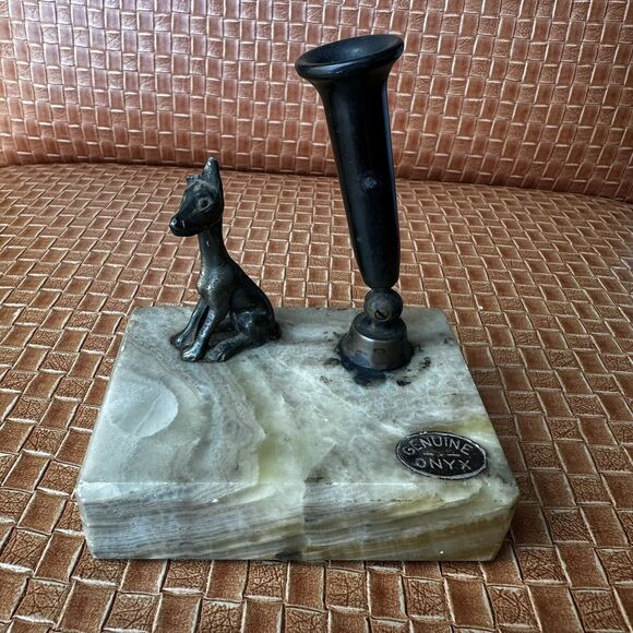 Vintage Dog Fountain Pen Desk Set Diamond Point Genuine Onyx Pen Holder‎ - Picture 4 of 8